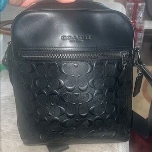 Coach Black Embossed Flight Leather Crossbody. Man or Woman.